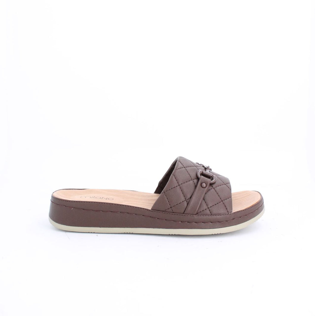 VIANNE FLAT SLIDE SANDALS - BROWN