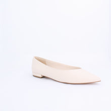Load image into Gallery viewer, Cream flat pump style shoe with minimalist design and faux leather, featuring under 2cm heel, perfect for casual and formal outfits.
